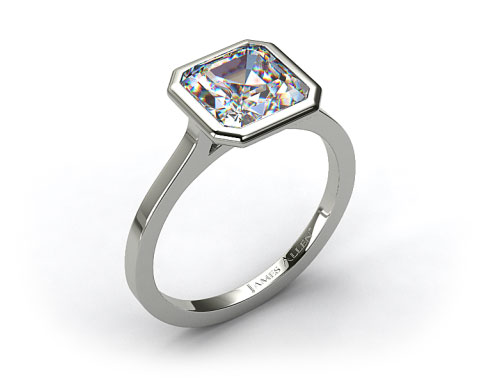 14k White Gold Bezel Solitaire Engagement Ring (Asscher Center)